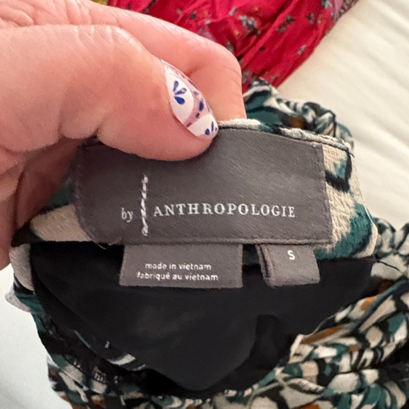 Anthropologie Multicolor Leaf-Print Tunic with Black Lace Trim - Picture 2 of 2